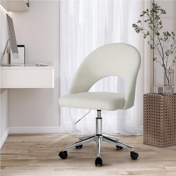 Oikiture High Back Hollow Armless Home Office Chair Boucle 3 Colours White&Silver