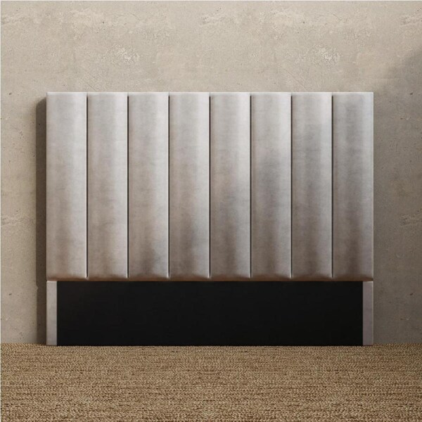 Upholstered Bed Head with Vertical Panels in King, Queen and Double Size (Taupe White Velvet Fabric) Double / Taupe White