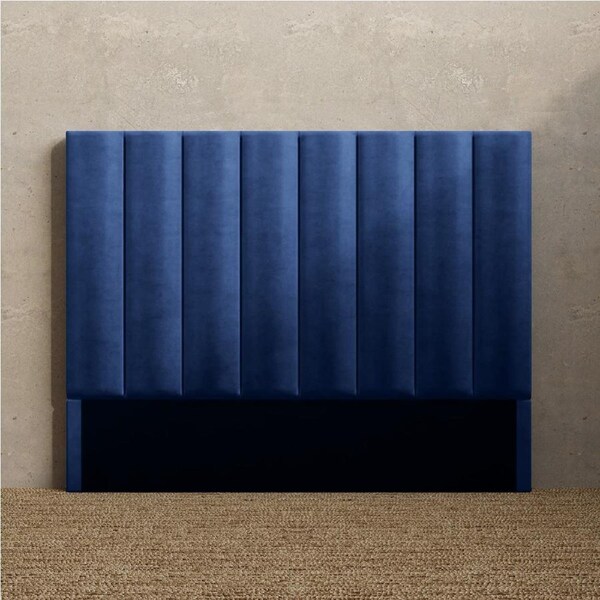 Upholstered Bed Head with Vertical Panels in King, Queen and Double Size (Navy Blue Velvet Fabric) Double / Navy Blue