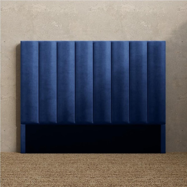 Upholstered Bed Head with Vertical Panels in King, Queen and Double Size (Navy Blue Velvet Fabric) King / Navy Blue