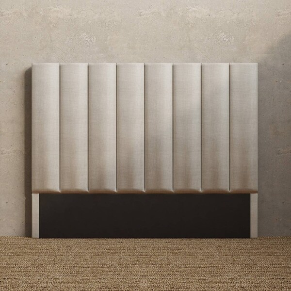 Upholstered Bed Head with Vertical Panels in King, Queen and Double Size (Beige Fabric) Double / Natural Beige