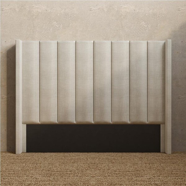 Upholstered Wing Bed Head with Vertical Panels in King, Queen and Double Size (Beige Fabric) Queen / Natural Beige