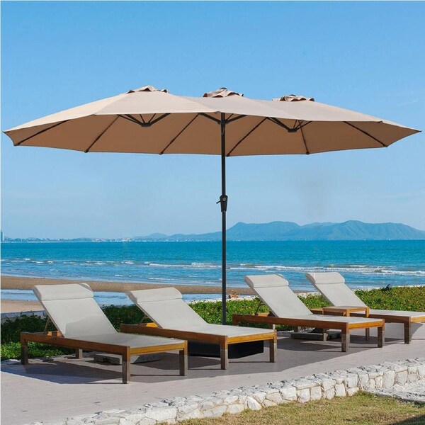 Mountview Patio Umbrella Outdoor Garden Pool Market Base Stand Double-sided Khaki