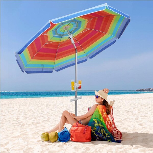 Centra 2.2m Outdoor Beach Umbrella Tilting Patio Tropical Shelter Parasoll Colorful