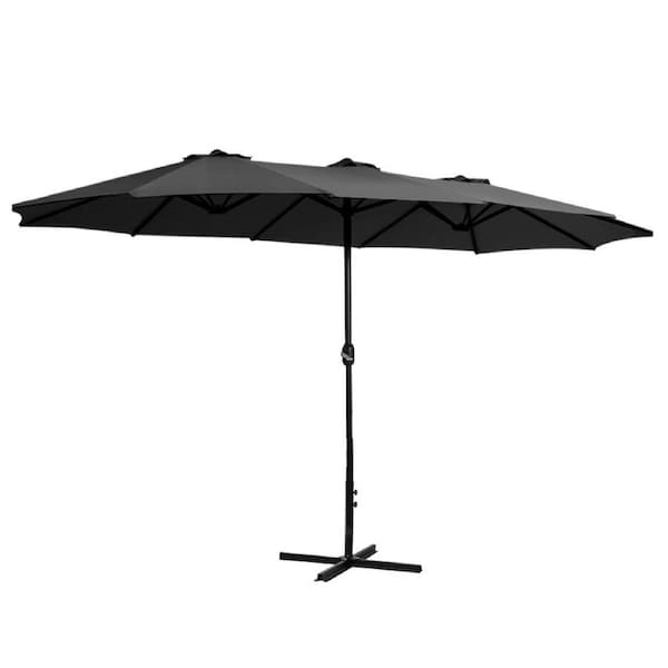 Instahut Outdoor Umbrella Twin Umbrellas Beach Garden Stand Base Sun Shade 4.57m Charcoal