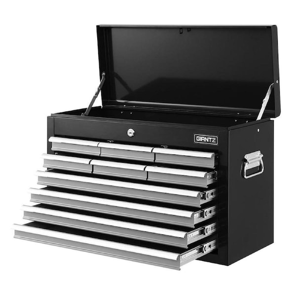 Giantz 9/10 Drawer Tool Box Chest Cabinet Storage Cart Garage Toolbox Organiser 10 Drawer -Black and silver
