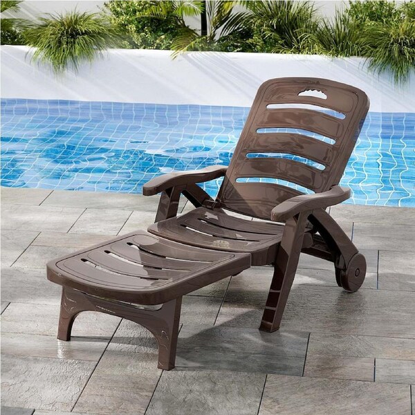 Gardeon Sun Lounge Folding Chaise Lounger Chair Wheels Patio Outdoor Furniture Brown