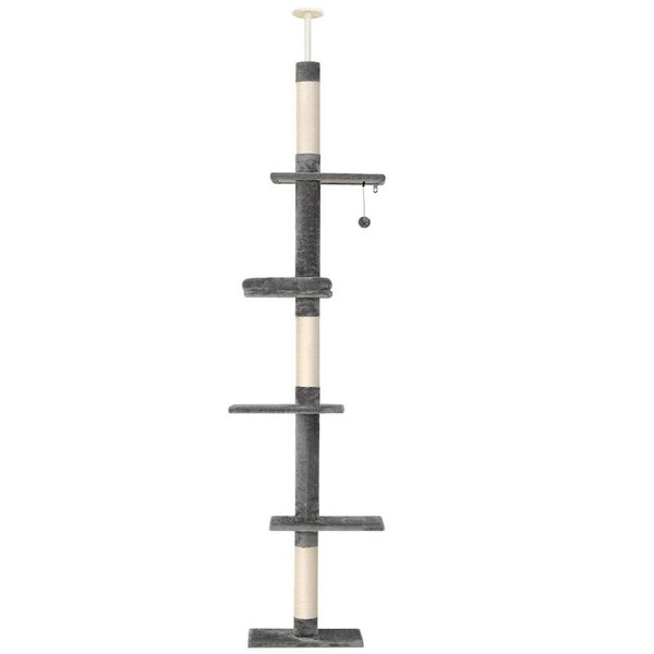 i.Pet Cat Tree Tower Scratching Post Scratcher Floor to Ceiling Cats Bed 230-290cm Grey and beige