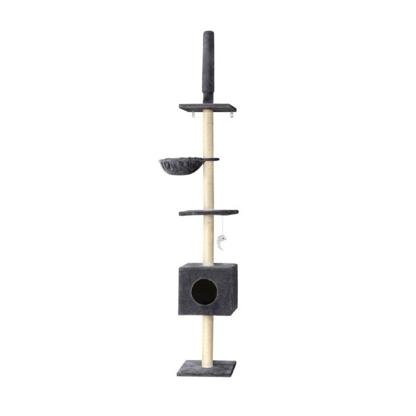 i.Pet Cat Tree Tower Scratching Post Scratcher Floor to Ceiling Cats Bed 230-290cm Dark grey
