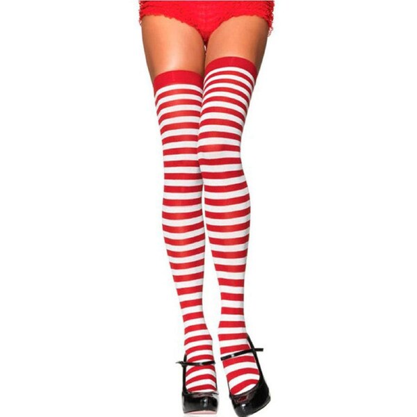Christmas Red and White Striped Thigh Highs One Size