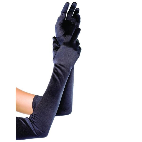 Extra Long Black Satin Gloves One Size