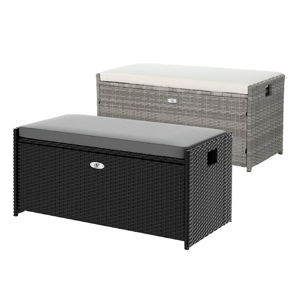Gardeon Outdoor Storage Bench Box Wicker Garden Tools Cushion Patio Furniture Grey