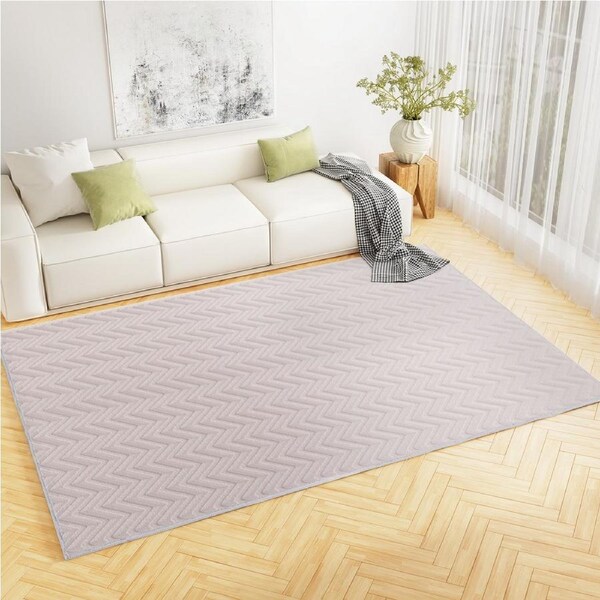 Artiss Floor Rugs Washable Area Mat Large Carpet Jacqared Microfiber Ripple Pink 200cm x 290cm