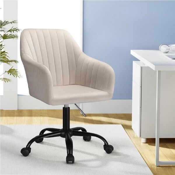 Artiss Office Chair Computer Desk Chairs Velvet Fabric Work Seat Mid Back Cream
