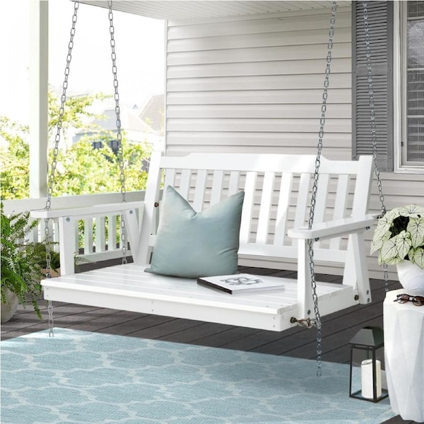 Gardeon Porch Swing Chair With Chain Outdoor Furniture Wooden Bench 2 Seater Model 1 - White