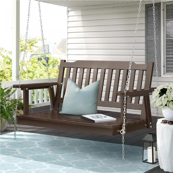 Gardeon Porch Swing Chair With Chain Outdoor Furniture Wooden Bench 2 Seater Model 1 - Brown