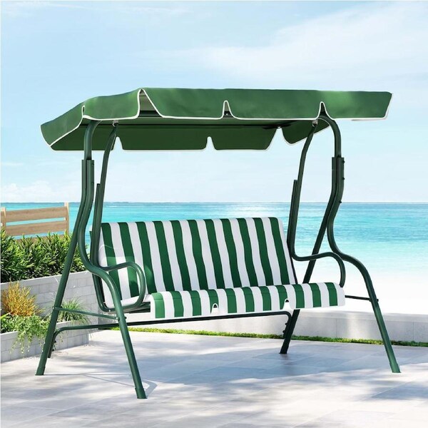 Gardeon Outdoor Swing Chair Garden Bench Furniture Canopy 3 Seater Model 2 - Green Stripes
