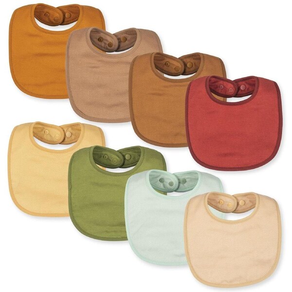 Tiny Twinkle - Kaffle® Feeder Bib 8 Pack - Brown, Burgundy, Pale Yellow & Olive Set Neutral Set