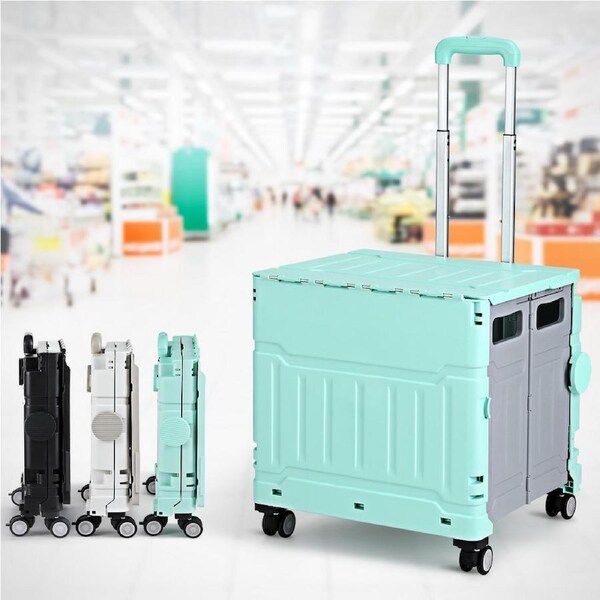 Emajin Shopping Trolley Cart 75L Foldable Grocery Storage Basket Bag Lid Wheels Black