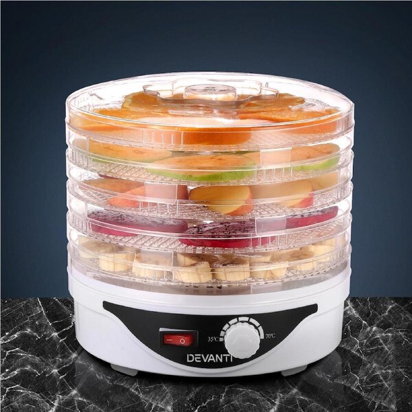 Devanti 5 Trays Food Dehydrator Fruit Dehydrators Pet Beef Jerky Dryer White