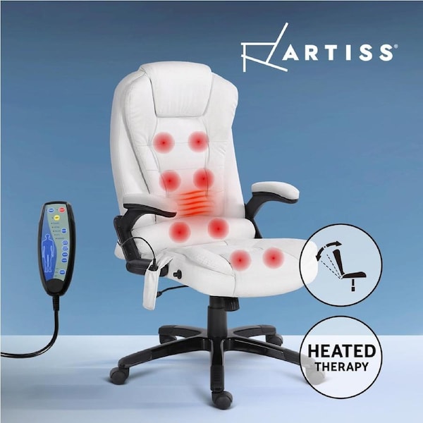 Artiss Massage Office Chair Executive Computer Desk Chairs Recliner Armrest White