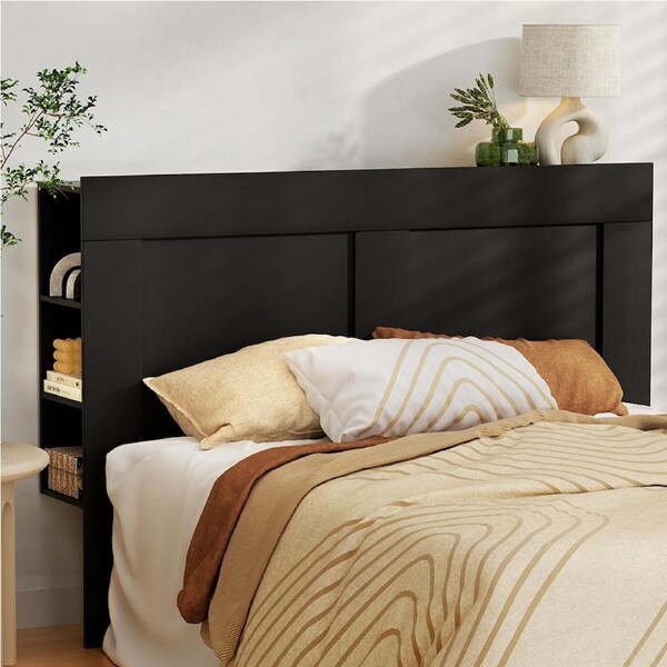 Artiss Bed Head Headboard Queen King Shelves - CABI White Black Black - Queen