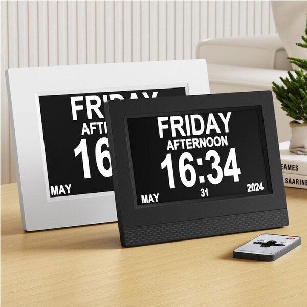Artiss 8" Digital Day Clock Calendar Alarm Black 8?Black