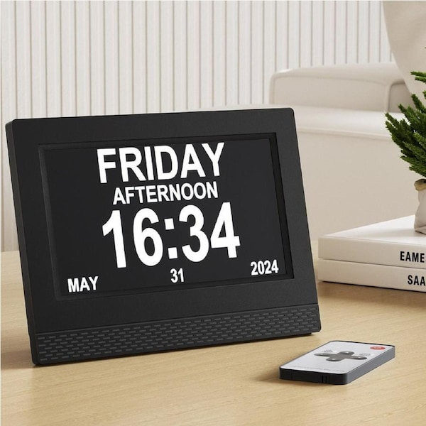 Artiss 8" Digital Day Clock Calendar Alarm Black 7?Black
