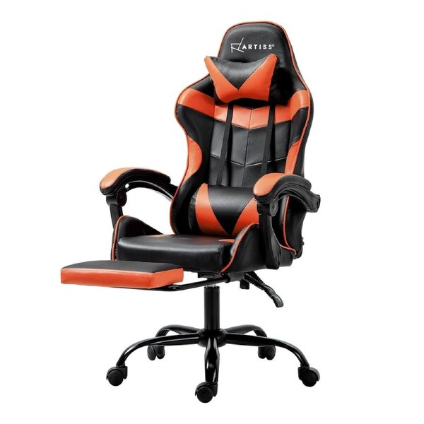 Artiss Gaming Chair Office Chairs Executive Computer Desk PU Leather Footrest 2 - Orange & Black