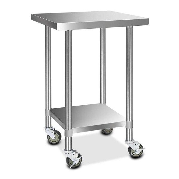 Cefito 430 Stainless Steel Kitchen Benches Work Bench Food Prep Table w/ Wheels Model 1 + 4'' Castors