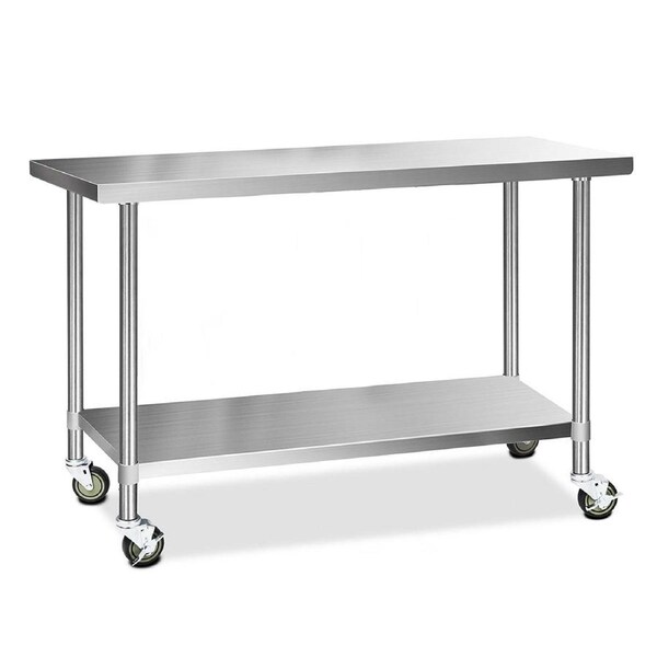 Cefito 430 Stainless Steel Kitchen Benches Work Bench Food Prep Table w/ Wheels Model 3 + 4'' Castors