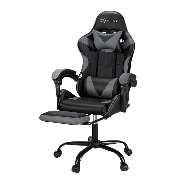 Artiss 2 Point Massage Gaming Office Chair Footrest Black Model 1 - Grey & Black