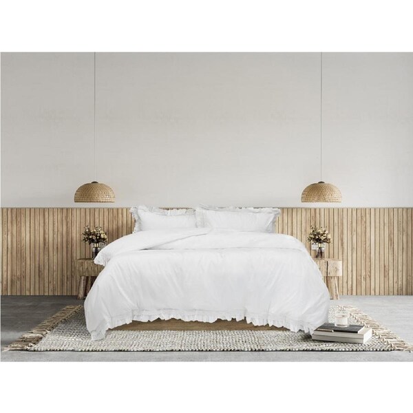 Algodon Adele Ruffle Wash 250TC Cotton Quilt Cover/Pillowcase Bedding Set White Queen