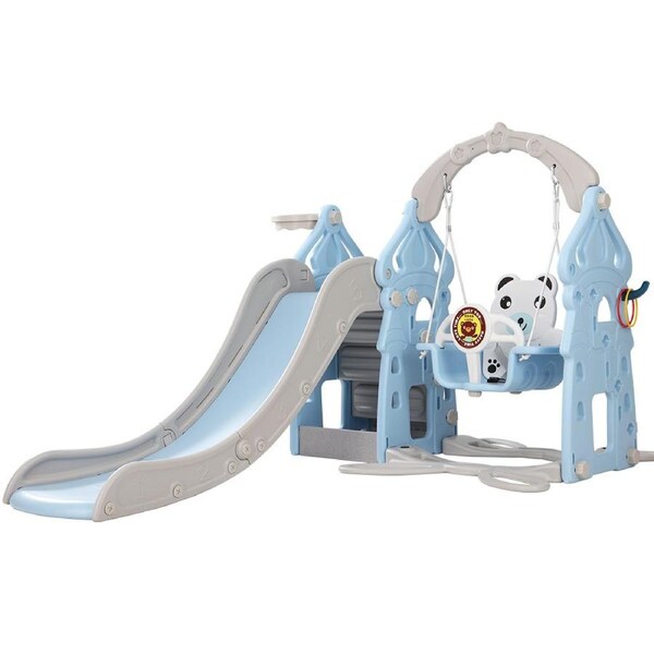 Keezi Kids Slide Swing Set Outdoor Toys Playground Activity Basketball Hoop Model 7- Blue and grey