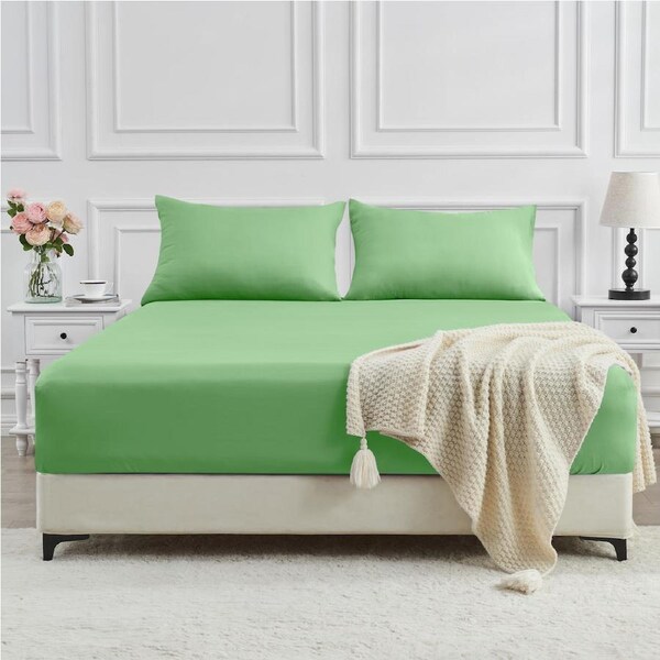 LINENOVA 2000TC Cooling Bamboo Fitted Sheet Pillowcases Combo Set - Avocado Single