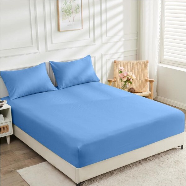 LINENOVA 2000TC Bamboo Blend Fitted Sheet Pillowcases Set Antimicrobial Breathable For All Year Comfort Double / Ocean