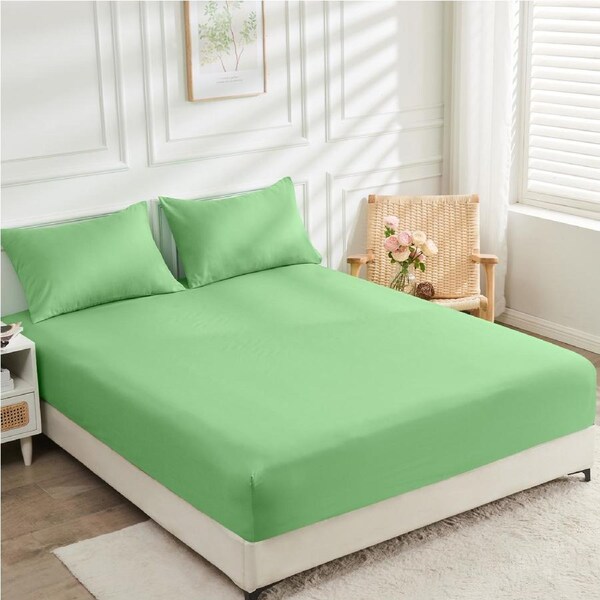 LINENOVA 2000TC Bamboo Blend Fitted Sheet Pillowcases Set Antimicrobial Breathable For All Year Comfort Single / Avocado