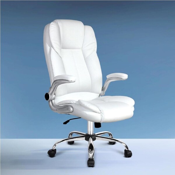 Artiss Office Chair Executive Massage Computer Chairs High Back PU Leather Model&nbsp;1 White