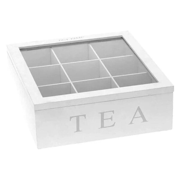 Tea Bag Storage Chest Box Wooden Jewellery Organizer with Clear Lid White
