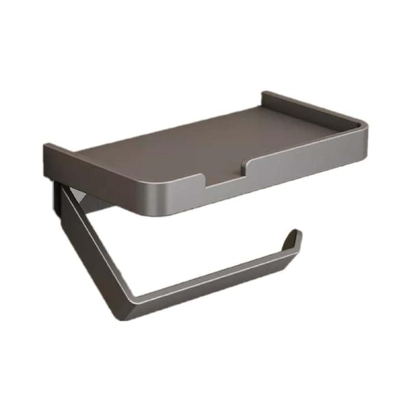 Space Metal Toilet Paper Roll Holder Phone Shelf Easy Wall Mounted Inclined Grey