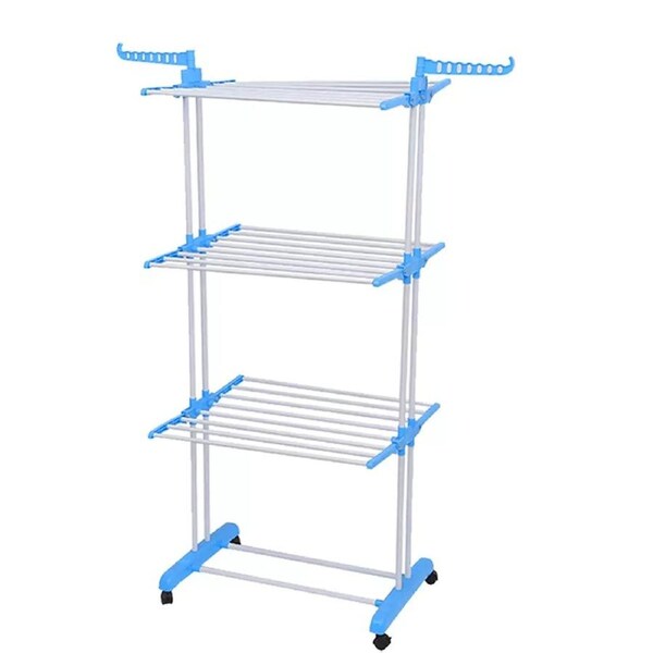 Foldable Garment Hanger Clothes Airer Drying Rack Laundry Support Horse 3 Tiers Blue