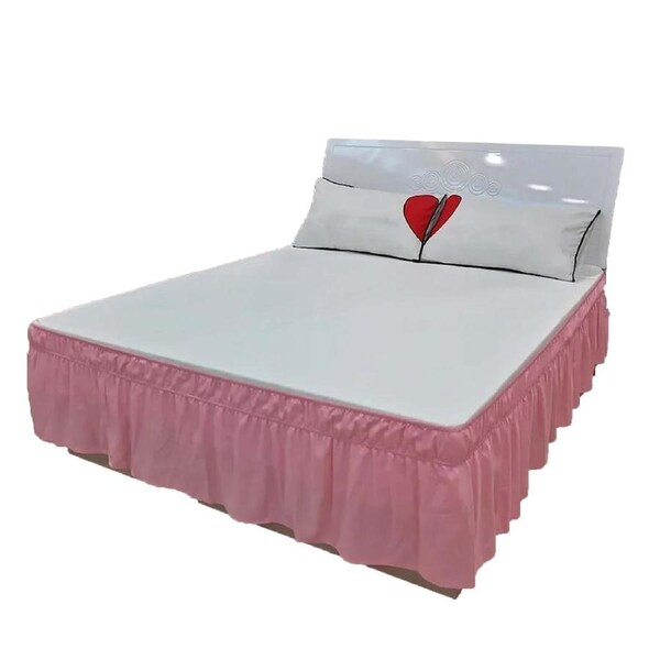 Elastic Wrap Around Dust Ruffle Bed Skirt Valance Fitting Brushed Fabric Pink King Single