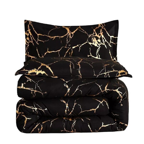 Black Golden Marble Floral Duvet Quilt Doona Cover Set Queen King Bed Pillowcase King