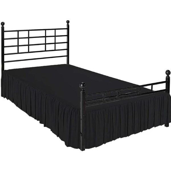 Ruffled Bed Skirt Split Corners with Platform 36cm Drop Wrinkle Bed Skirts Black Queen