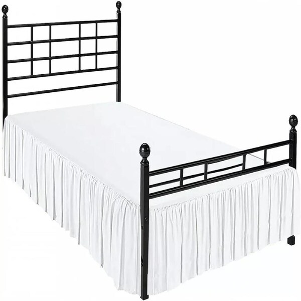 Ruffled Bed Skirt Split Corners with Platform 36cm Drop Wrinkle Bed Skirts White Queen