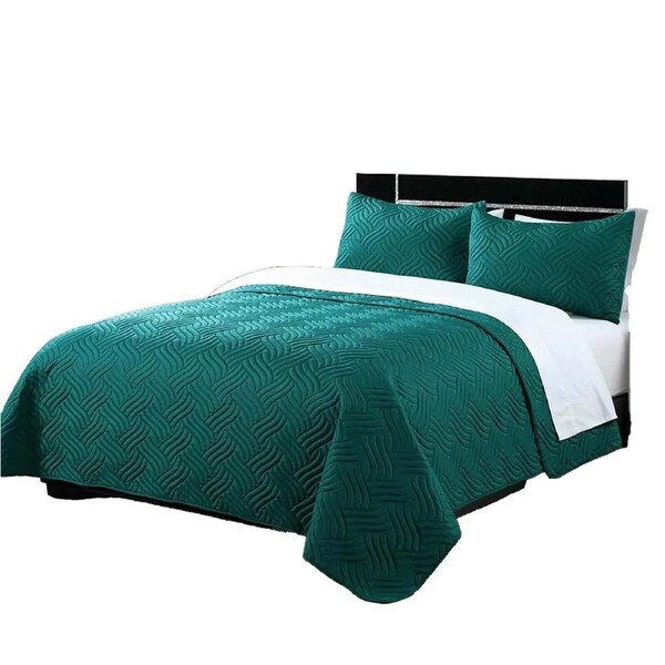 Embossed Comforter Set Bedspread 2 Pillowcases Queen King Size Coverlet Teal Queen