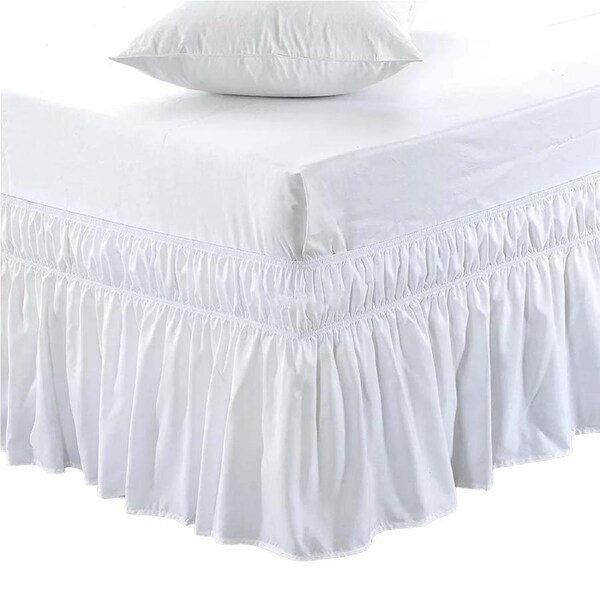 Stretch Bed Skirt Hollow Dust Ruffle Skirt Valance Wrap 5 Size White Single