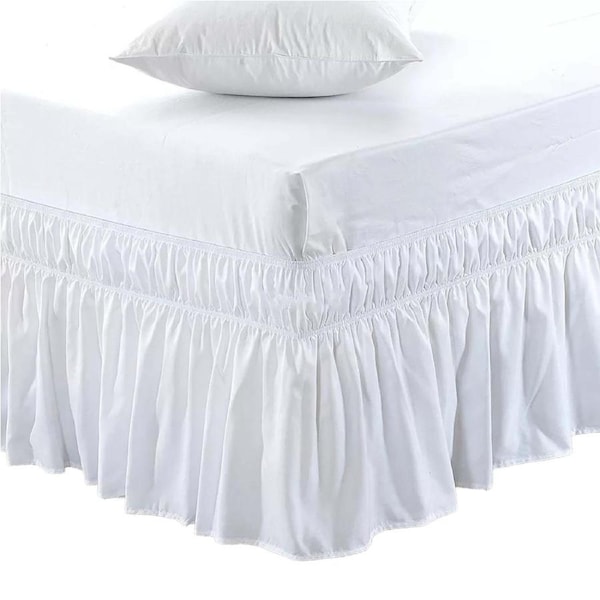 Stretch Bed Skirt Hollow Dust Ruffle Skirt Valance Wrap 5 Size White Queen