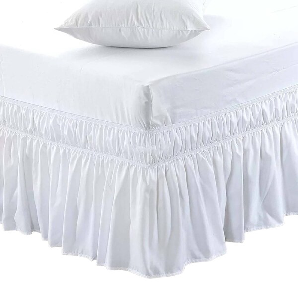 Stretch Bed Skirt Hollow Dust Ruffle Skirt Valance Wrap 5 Size White King