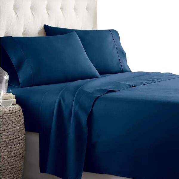 Hotel Soft Flat Fitted Sheet Set Single KS Double Queen King SK Navy King